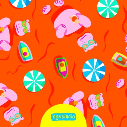 Happy Hippos Swim Safe Orange - funny and playful seamless pattern design, swim safe design, summer, swimwear, children's clothing (Copy)