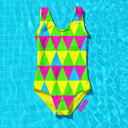 Cones Green - bright geometric seamless pattern design inspired by ice cream cones, swim safe design, summer, swimwear, children's clothing