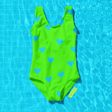 Heartthrob Green - bright seamless pattern design with little hearts, swim safe design, summer, swimwear, children's clothing