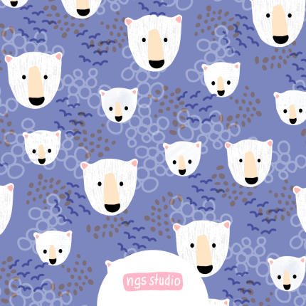 Arctic Purple - Colour exclusive, seamless, cute polar bear pattern with fun background, children's apparel, children's design