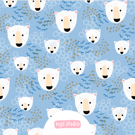 Arctic Blue - Colour exclusive, seamless, cute polar bear pattern with fun background, children's apparel, children's design
