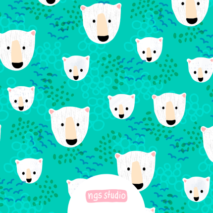 Arctic Turquoise- Colour exclusive, seamless, cute polar bear pattern with fun background, children's apparel, children's design