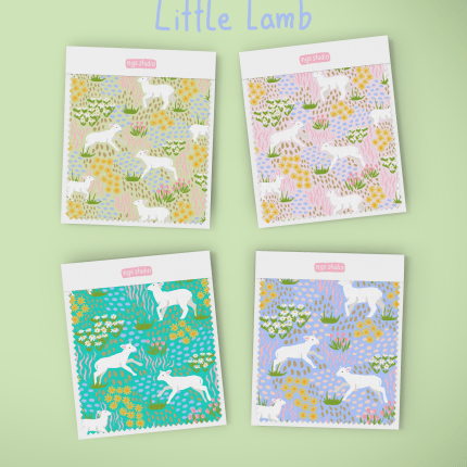 Little Lamb Rose- Colourful, cute, half-drop, seamless pattern featuring little lambs and flowers
